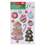 Autocolante Decorative de Craciun cu Brazi, Globuri și Stele Colorate, CMCLASS