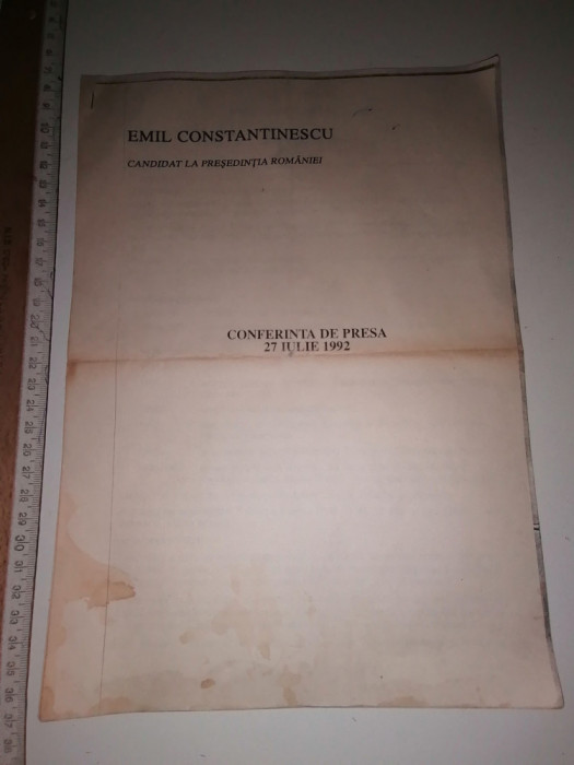 BROSURA CONFERITA DE PRESA1992 - EMIL CONSTANTINESCU CANDIDAT LA PRESEDINTIE