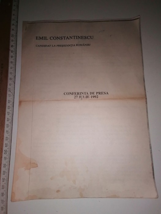 BROSURA CONFERITA DE PRESA1992 - EMIL CONSTANTINESCU CANDIDAT LA PRESEDINTIE