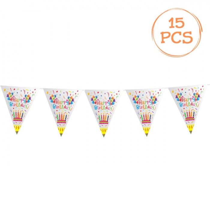 Set Stegulețe Petrecere, Happy Birthday, 4.8m, 15 Bucăți, Multicolor