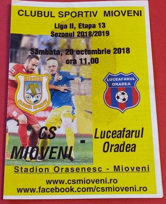 Program meci fotbal CS MIOVENI - &amp;quot;LUCEAFARUL&amp;quot; ORADEA (20.10.2018) foto