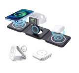 Incarcator Wireless Pliabil, Fast Charger 3 in 1 pentru Telefon, Casti, Smartwatch, Magsafe, USB-C, Portabil, Negru