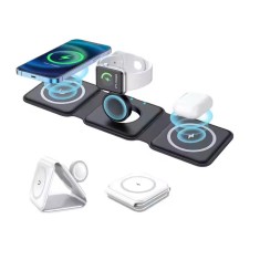 Incarcator Wireless Pliabil, Fast Charger 3 in 1 pentru Telefon, Casti, Smartwatch, Magsafe, USB-C, Portabil, Negru