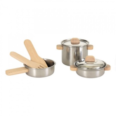 Jucarie Montessori Set de vase de inox cu manere din lemn, Egmont Toys foto