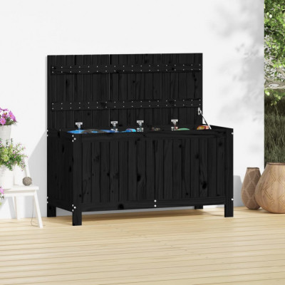 vidaXL Cutie de depozitare grădină, negru, 115x49x60 cm lemn masiv pin foto