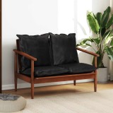 vidaXL Canapea cu 2 locuri, negru, piele naturală &amp; lemn masiv acacia 340924
