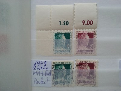 1949-Wurtemberg-2 seturi,Mi=+50$ - MNH+stampilate-Perfect foto