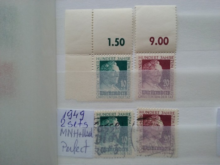 1949-Wurtemberg-2 seturi,Mi=+50$ - MNH+stampilate-Perfect