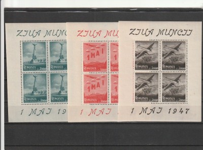 ROMANIA 1947 LP 218 a 1 MAI ZIUA MUNCII P.A. IN BLOCURI DE 4 TIMBRE MNH NESTAMPILATE foto