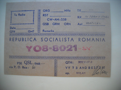 HOPCT 75194 SUCEAVA -RSR -CARTE POSTALA QSL RADIOAMATOR/RADIOAMATORI-CIRCULATA foto