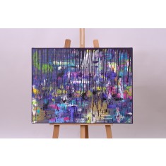 Purple Rain &ndash; pictură abstractă contemporană, acril pe p&acirc;nză