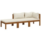 Set mobilier gradina cu perne crem, 3 piese, lemn masiv acacia