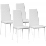 Cumpara ieftin Set 4 scaune bucatarie HOMCOM cu spatar inalt, scaune moderne din piele artificiala si otel, 41x50x97cm, alb | Aosom RO