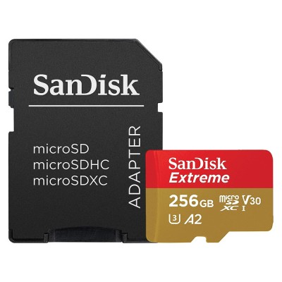SanDisk - Memory Card Extreme (SDSQXAV-256G-GN6MA) - Micro SDXC with Adapter, 256GB, Class 10, Read 190MB/s, U3, V30 - Red foto