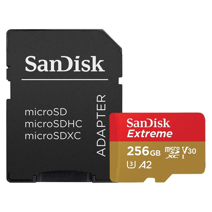 SanDisk - Memory Card Extreme (SDSQXAV-256G-GN6MA) - Micro SDXC with Adapter, 256GB, Class 10, Read 190MB/s, U3, V30 - Red