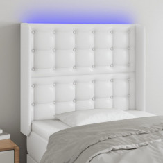 vidaXL Tăblie de pat cu LED, alb, 83x16x118/128 cm, piele ecologică foto