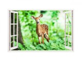 Sticker decorativ, Fereastra 3D, Caprioara, 85 cm, 284STK, natura si peisaje