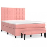 Cumpara ieftin Pat box spring cu saltea, roz, 140x190 cm, catifea