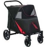 PawHut Cărucior Pliabil pentru C&acirc;ini cu 4 Roți, Intrări cu Fermoar și Ferestre din Plasă, 112x65x100 cm, Negru | Aosom Romania