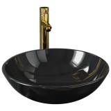 Cumpara ieftin Chiuveta baie robinet si scurgere tip push, negru sticla calita