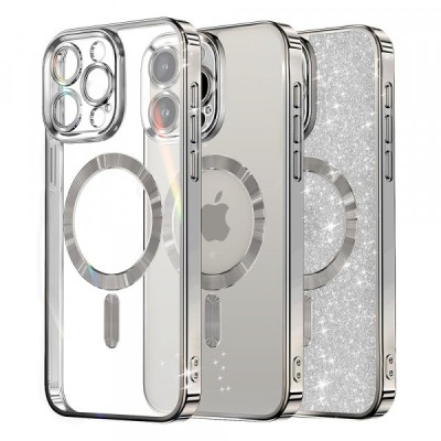 Husa MagSafe pentru Apple iPhone 13 Pro, Techsuit, Luxury Glitter, Argintie foto