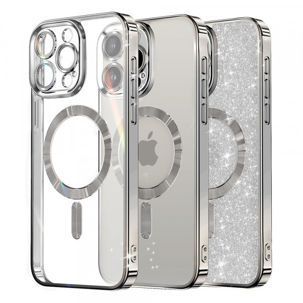 Husa MagSafe pentru Apple iPhone 13 Pro, Techsuit, Luxury Glitter, Argintie