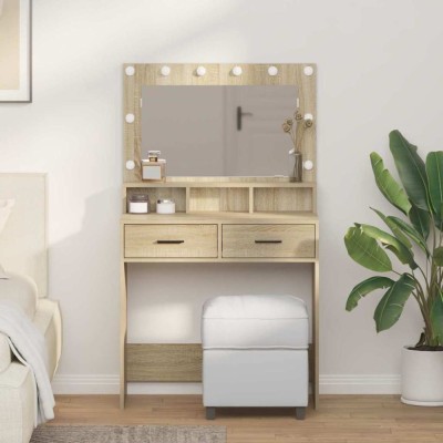 Masă de toaletă cu lumini LED, stejar sonoma, 79x41x135 cm foto
