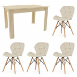 Masa pentru sufragerie/living + 4 scaune Lago, Artool, lemn, stejar sonoma, 120x80x75 cm