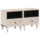 vidaXL Dulap pentru pat 2 pcs Alb 40 x 33 x 46 cm Lemn de mango solid 4018375