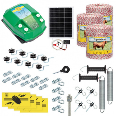 Pachet gard electric complet 3000&amp;nbsp;m, 7,2&amp;nbsp;Joule, cu sistem solar, pentru animale domestice foto