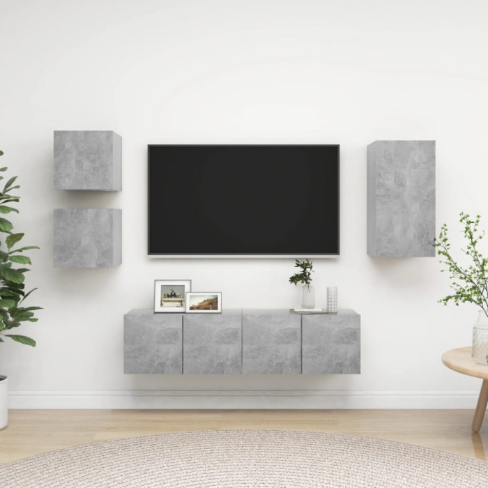 vidaXL Set dulapuri TV, 5 piese, gri beton, PAL