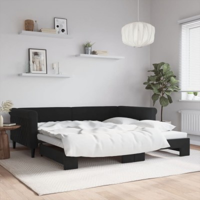 vidaXL Pat de zi cu extensie, negru, 100x200 cm, catifea 3197782 foto