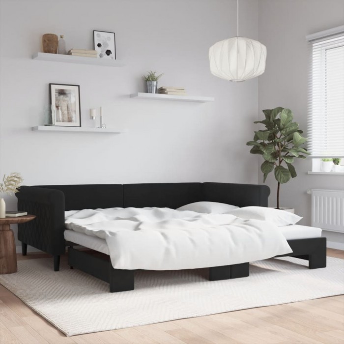 vidaXL Pat de zi cu extensie, negru, 100x200 cm, catifea 3197782