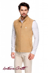 Vesta Barbati Camel Casual cu Aspect de Piele Intoarsa V013 Cam foto