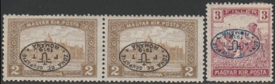 1919 Romania - 3 timbre cu erori de supratipar Ocupatia Romana in Debretin I foto