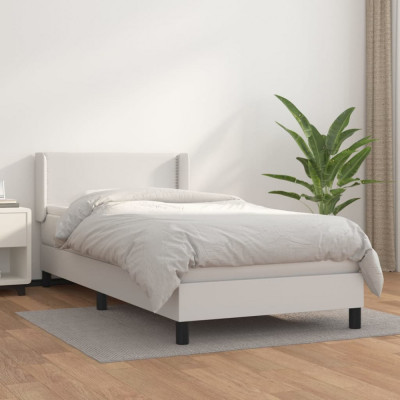 vidaXL Pat box spring cu saltea, alb, 100x200 cm, piele ecologică foto