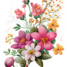 Sticker decorativ, Flori, Multicolor, 85 cm, 1216STK-1