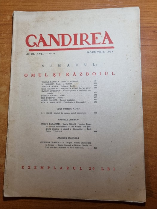 gandirea noiembrie 1938-cultul eminescian,omul si razboiul,opera reginei maria