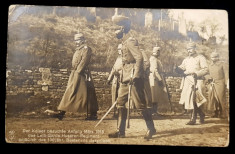 KAISERUL VIZITAND LA INCEPUTUL LUNII MARTIE 1915 REGIMENTUL DE GARDA - HUSARI , FOTOGRAFIE TIP CARTE POSTALA, CIRCULATA , 1916 foto