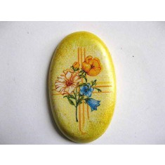 Magnet oval pentru frigider, magnet din ipsos cu model floral 24372