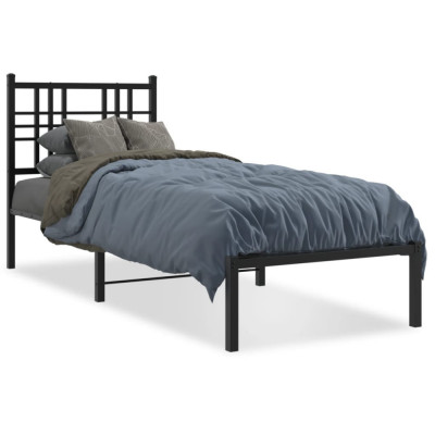 vidaXL Cadru de pat metalic cu tăblie, negru, 75x190 cm foto