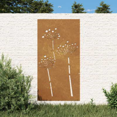 Decor perete de gradina 105x55 cm design flori otel Corten GartenMobel Dekor foto