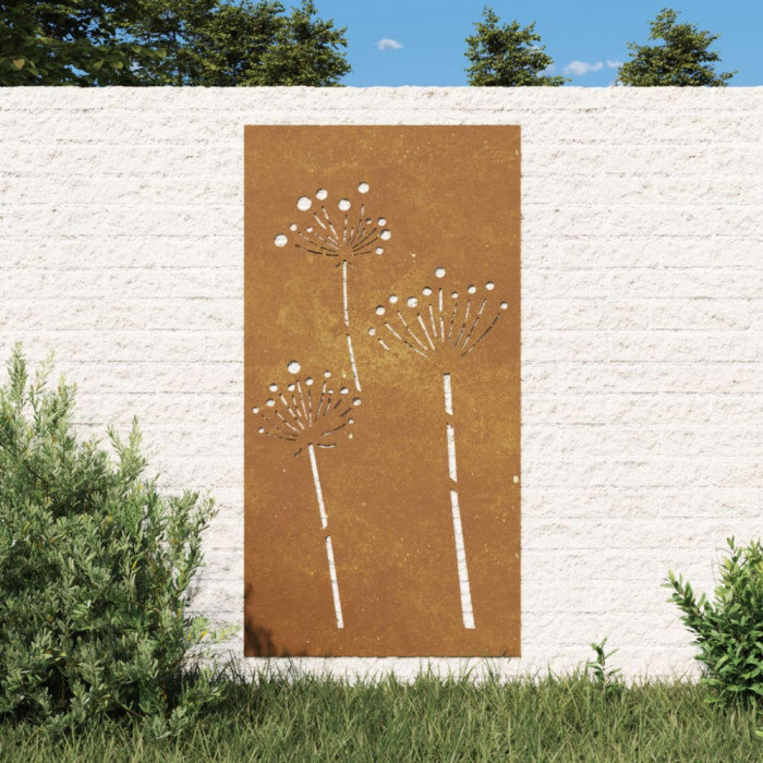 vidaXL Decor perete de grădină 105x55 cm design flori oțel Corten