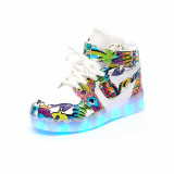 Pantofi sport pentru copii cu luminite, Lucmark, model graffiti, multicolor, marimea 25