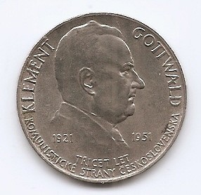 Cehoslovacia 100 Koruny 1951 - (comemorativa: Partidul Comunist 30 de ani) Argint, KM-33 (2) foto