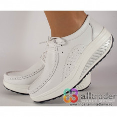 Pantofi albi piele naturala talpa convexa - AC020-43 foto