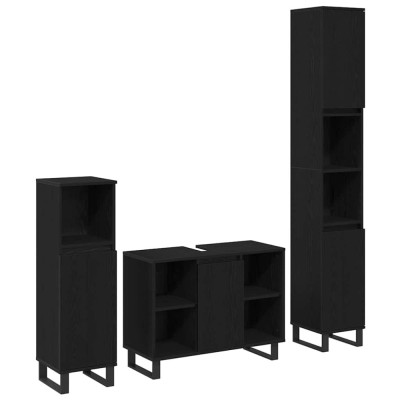 vidaXL Set de mobilier pentru baie cu ușă 3 pcs Negru 30 x 30 x 180 cm 3378512 foto