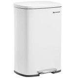 SONGMICS Cos de gunoi din otel cu pedala, galeata interioara plastic, capac inchidere lenta, 50L, 43x32x66cm, alb Household NewTrend