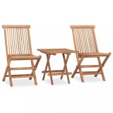 Set Bistro Pliabil 3 Piese vidaXL, Lemn Tec Masiv, Gradina/Terasa, Masa 50x50cm + 2 Scaune