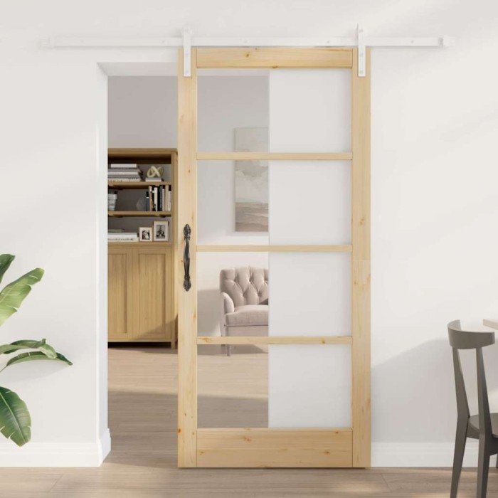 Ușă glisantă cu set hardware &#039;ORKDAL&#039;din lemn solid și sticlă